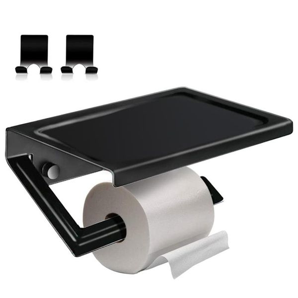 

toilet paper holders matte black holder adhesive, wall mounted roll with shelf, for bathroom