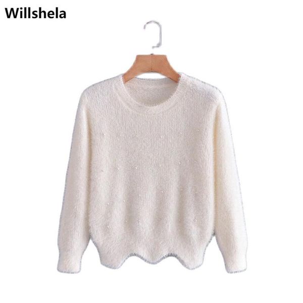 

women's sweaters willshela women fashion mohair knitted sweater long lantern sleeves round neck casual woman soft warm knit pullover to, White;black