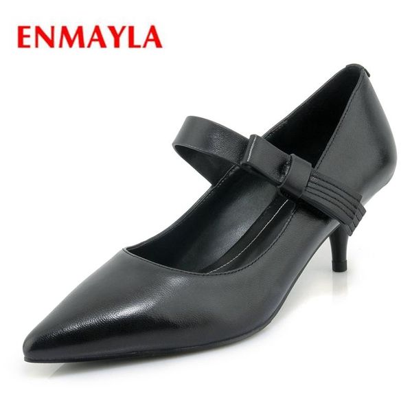 

dress shoes enmayla pointed toe genuine leather woman high heels sapato feminino pumps women zyl2059, Black