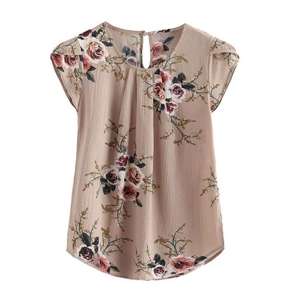 

women's blouses & shirts women casual round neck blouse basic floral printing ruched hollow short sleeve loose streetwear shirt blusas, White
