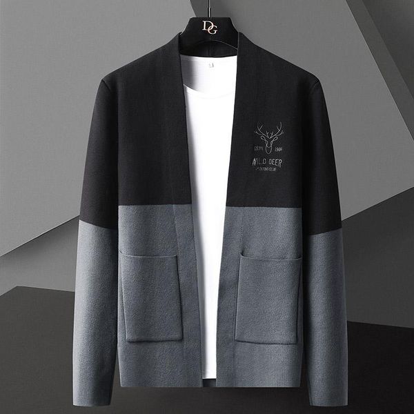

men's sweaters hip hop pocket men cardigan with deer fashion brand autumn winter designer mens cardigans sweater knit jacket, White;black