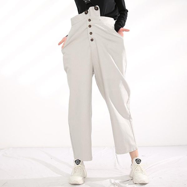 

women's pants & capris gray high waist button stitch long leisure trousers overalls loose fit women fashion spring autumn 2021 1r69702, Black;white
