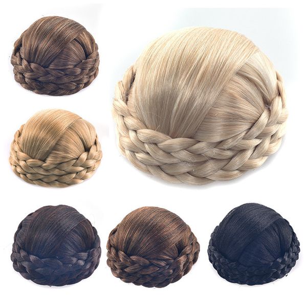 Sentetik Bun Örgülü Klip Chignons Simülecül İnsan Saç Uzatma Updo Kadınlar için Partiyer Düğün Hairstyle Araçları DH110