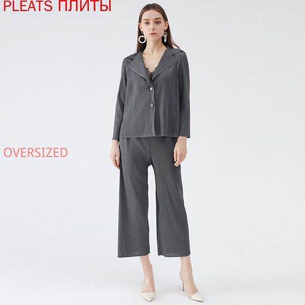 

women's two piece pants miyake folds slim slimming women 2021 korean fashion long-sleeved casual suit split trousers, White