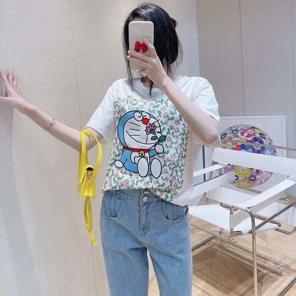 

design clothing spring / summer 21 new age reduced three-dimensional embroidery jingle casual loose round neck short sleeve t-shirt, White