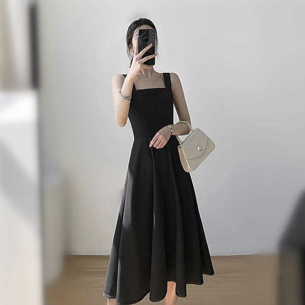 

french suspender dr's 2021 summer thin hepburn style small black skirt bottomed female, Black;gray