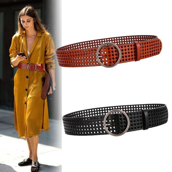 

belts women's waist belt genuine leather hollow luxury designer circle pin buckle waistband fashion wide cummerbund, Black;brown