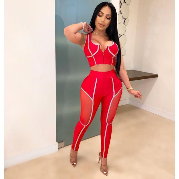 

women's tracksuit streetwear two piece set women v-neck crop and zipper overalls set jogger tracksuit women club outfit, White;red