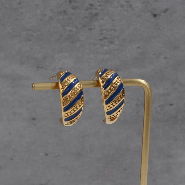 

stud 2021 summer stainless steel 18k gold plated vintage statement earring blue enamel croissant earrings for women, Golden;silver