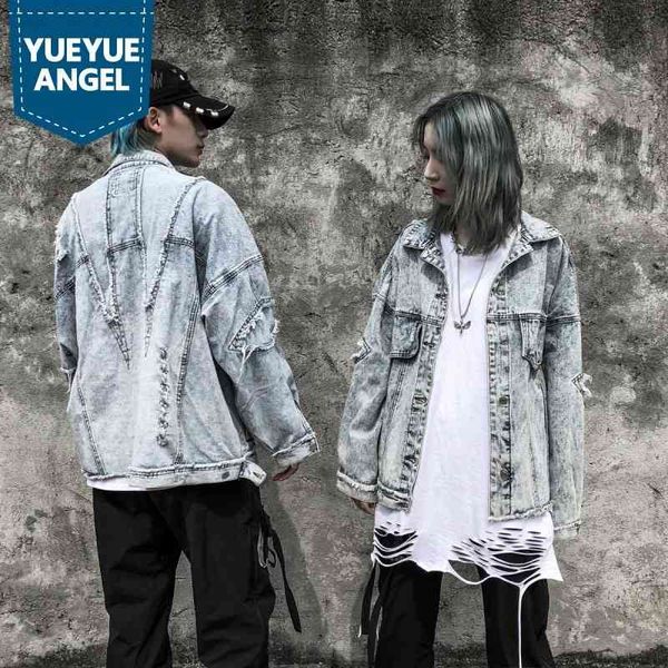 

men's jackets washed male fashion denim casual hip hop jacket loose fit single- jeans breasted unishole ripped streetwear tassel i1ka, Black;brown