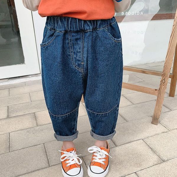 

jeans autumn boys girls fashion big pockets casual kids korean style loose denim pants, Blue
