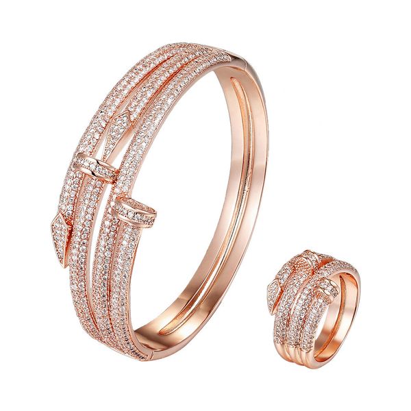 

nail designer women's bracelet ring set luxury jewelry christmas party couple gift stainless steel, Golden;silver