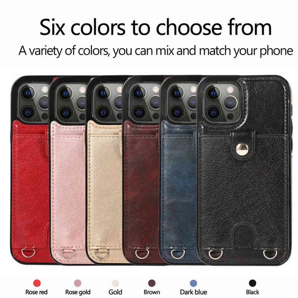 

shockproof phone cases for iphone 13 12 11 pro x xr xs max 7 8 plus, shoulder strap pu leather protective cover case with card holder slots,