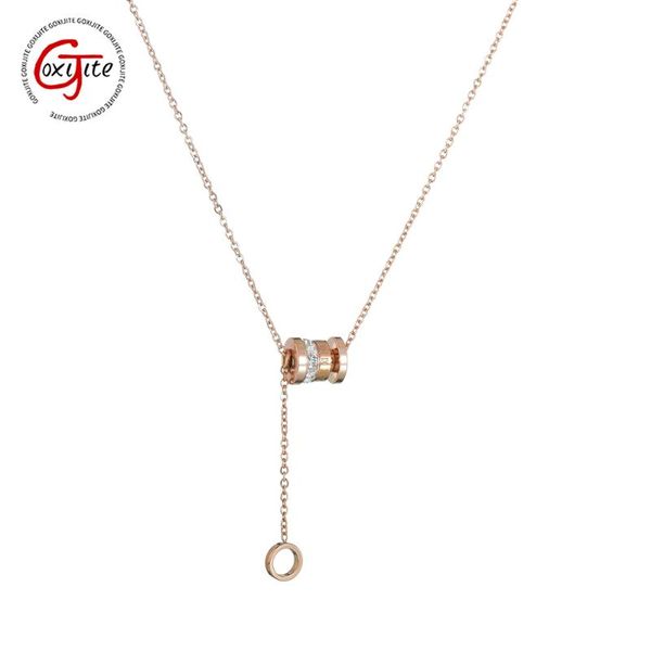 

pendant necklaces goxijite sparkling clavicle chain necklace stainless steel roman numeral ring stone women jewelry party gift, Silver