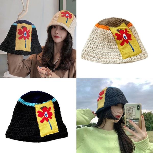 

wide brim hats d0lf fashion flower pot hat knitted fisherman bucket women foldable travel all-match show face small, Blue;gray
