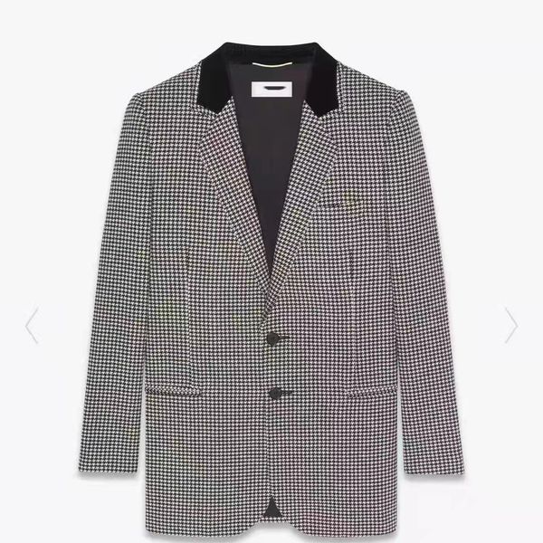 

designer women's clothing, slp 2021 new product houndstooth long jacket, lapel collar, long sleeves, black sml size, Black;brown