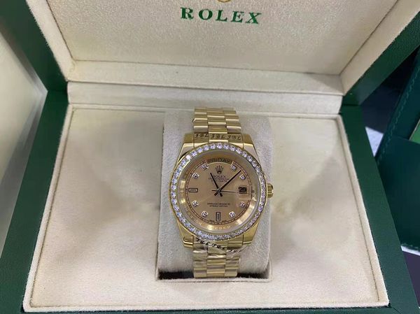 

with original box luxury fashion watches 41mm 18k yellow gold diamond dial & bezel 18038 watch automatic men's watch wristwatch, Slivery;brown