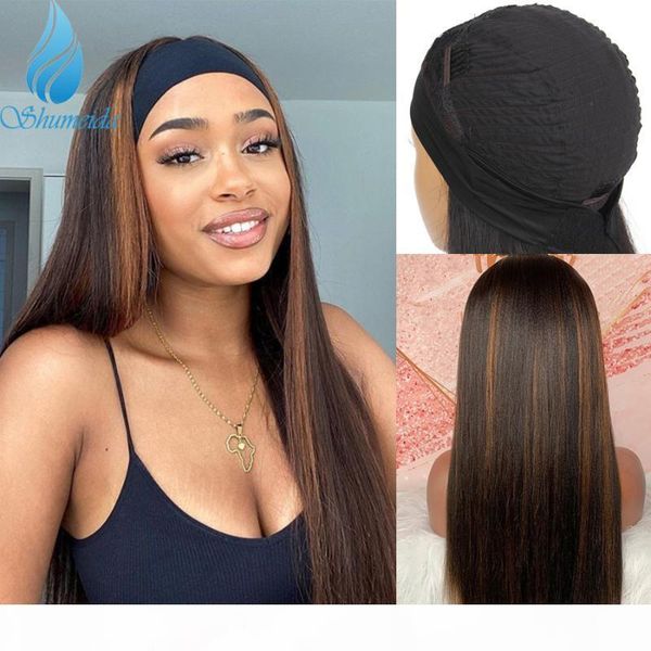 

hight light color headband wig human hair wigs brazilian remy hair straight wigs with baby for women, Black;brown
