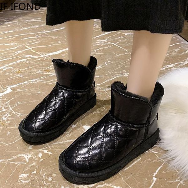 

boots if ifond black leather ankle for women low heels flat with shoes female winter warm fur snow woman casual 2021