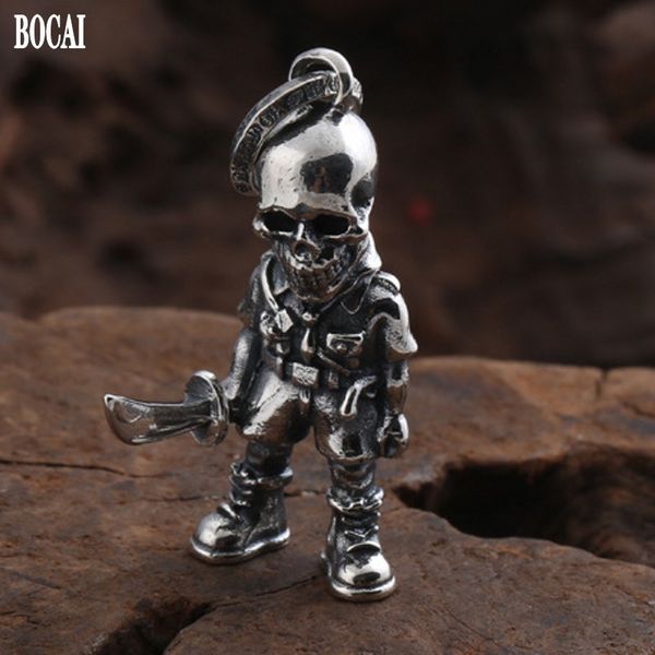 

2021 new real s925 pure sier jewelry fashion creative personality skull soldier with knife pendant for men and women ykuq, Silver