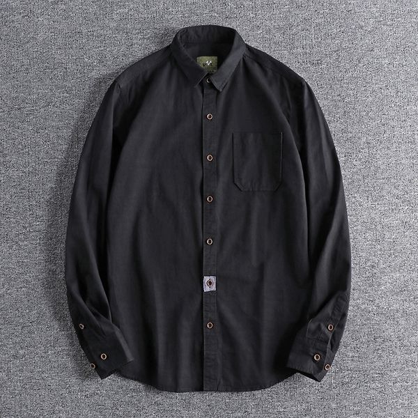

2021 simple splicing oxford textile pocket decoration japanese style versatile men's long sleeve shirt 0688 na7r, White;black