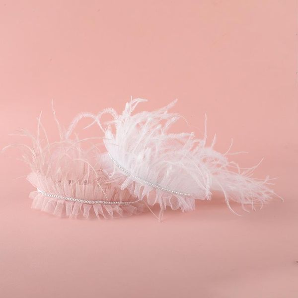 

hair accessories boutique 12pcs fashion pearl feather hairbands gauze tiaras sticks princess headwear party for girls, Slivery;white