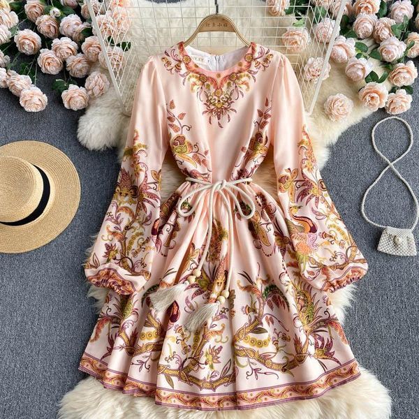 

casual dresses women's elegant floral long lantern sleeve knee length dress summer autumn streetwear holiday a line lady party vestidos, Black;gray