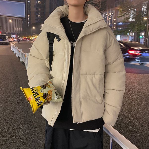 

2021 Top quality Winter Jacket Men's Warm Fashion Casual Solid Color Retro Thick Men Streetwear Wild Short Coat Mens Clothes KW0A, Black