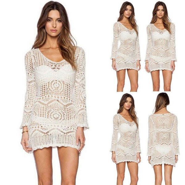 

women's swimwear women lace crochet off shoulder bikini beach cover up kaftan dress beachwear, White;black