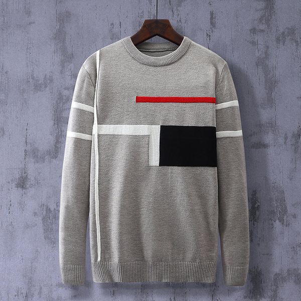 

2021 autumn slim fitting pullover letter geometric jacquard bottomed fashion sweater men's thread clothing 1-58 ua9m, Black
