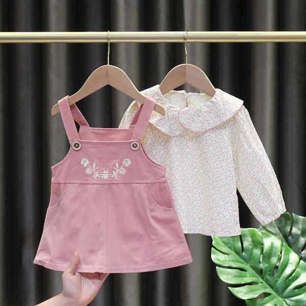 

2021 new suit spring girl's long sleeve carrying two piece foreign style children's clothes, White