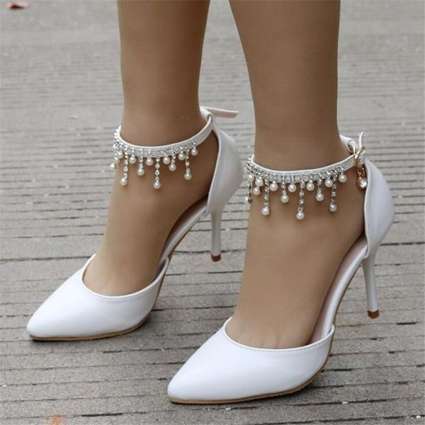 

dress shoes 2021 white thin high heels women pumps pointed toe 9.5cm fashion comfortable female party wedding shoe34-42, Black