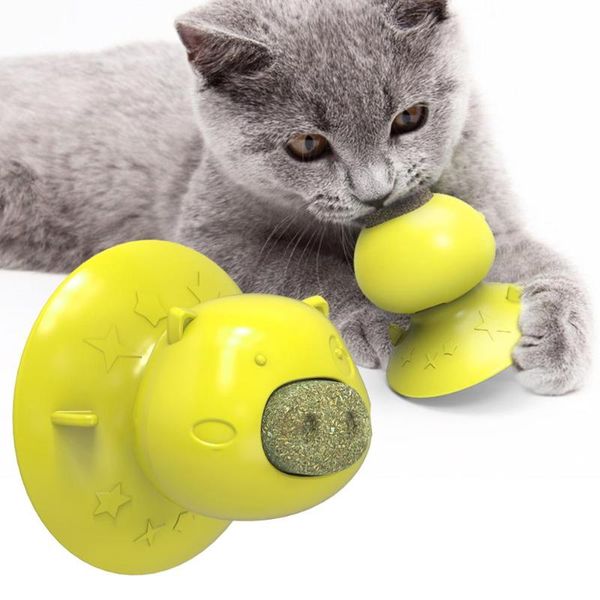 

cat toys cute rubber fixable sucker toy catnip licking chew piggy shape yellow