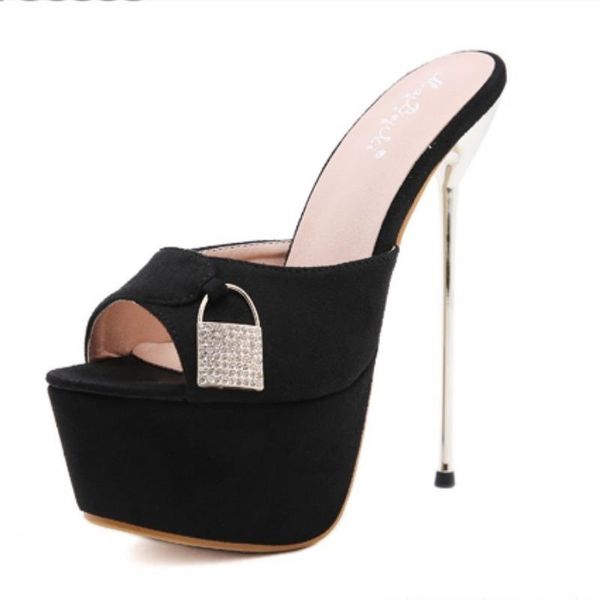 

2021 summer new heel 16cm black high-heeled sandals woman shoes high heels platform sandals modern