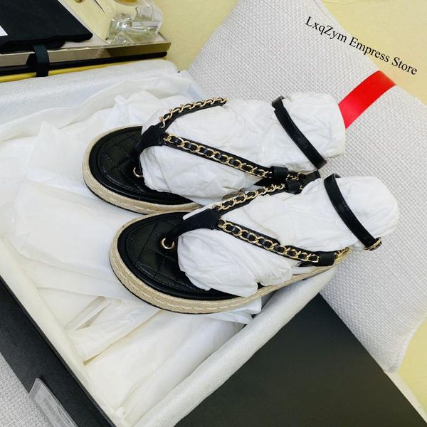 

2021 summer women sandals chain decoration casual shoes black flats ladies footware beach flip flops female brand sandals