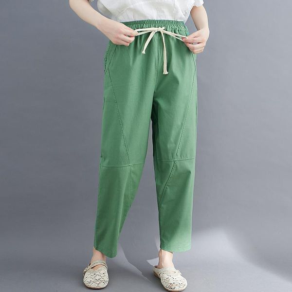 

women's pants & capris women cotton linen solid color 2021 summer thin ankle-length female loose casual harem, Black;white