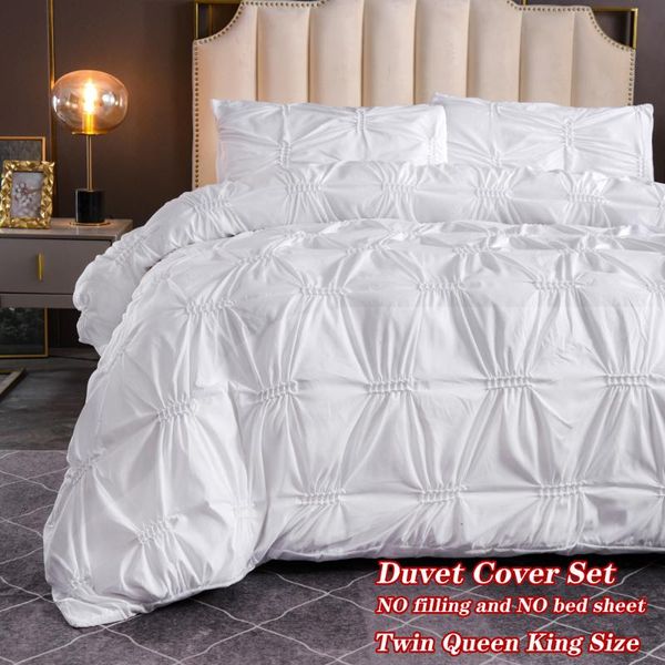 

bedding sets 2/3pcs modern solid color microfiber pinch pleat duvet cover with pillowcase luxurious set for bedroom twin  king