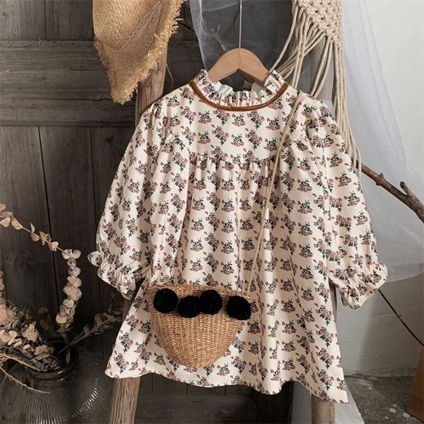 Herfst Baby Meisjes Jurk Japanse Koreaanse Kinderen Bloem Kleding Temperament Lange Mouw Retro Prinses Kids Casual es 211231