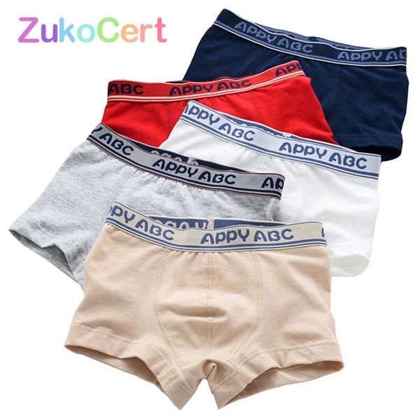 5 pçs / lote macio algodão orgânico crianças meninos cueca cor pura pugilista infantil para menino shorts calcinha adolescente cueca 2-16Y 211122