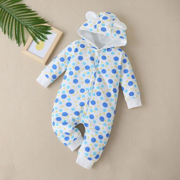 

jumpsuits winter baby romper born girls boys clothes long sleeve solid color cotton polka dot hooded thick outwear jumpsuit, Blue