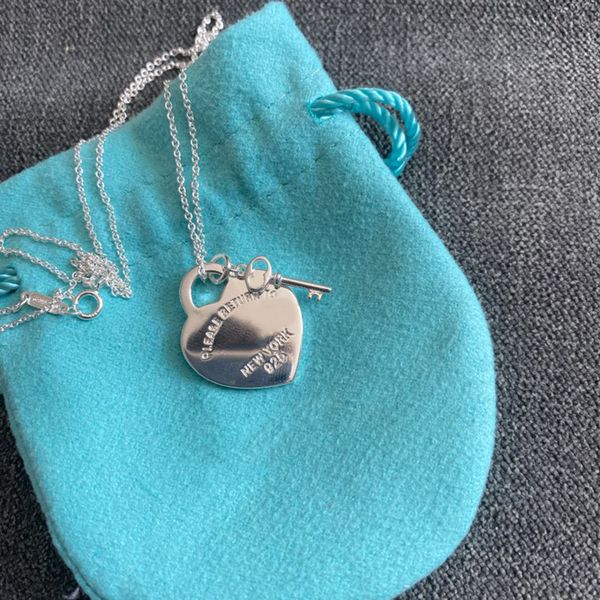 

original 925 silver love necklace charm heart pendant necklace 1:1 key women diy heart charm jewelry gift