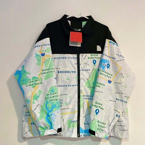 

men zipper jacket letter pattern clothes streetwear style outdoor contrast color autumn spring loosed coats fashion map printing ins, Black;brown