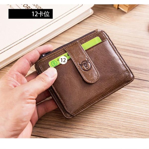 

card holders vintage men leather wallet id pocket bank case thin cash cards pack bus holder, Brown;gray