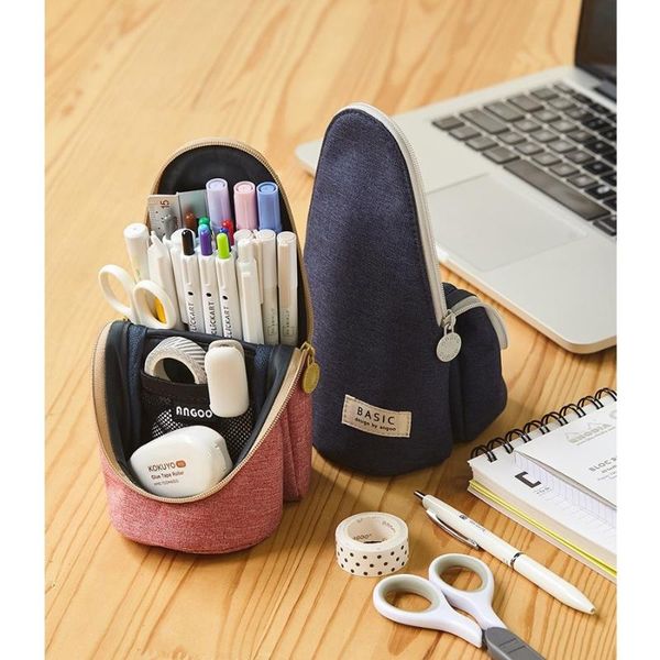 

angoo basic standing pose pen pencil case color zipper storage bag pouch pens phone holder for stationery school award f116