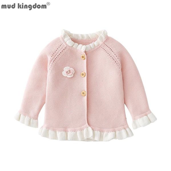 

jackets mudkingdom baby girls knit cardigan sweater ruffle single breasted o-neck long sleeve for girl clothes cute flower coats, Blue;gray