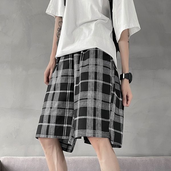 

men's shorts summer cotton plaid fashion retro casual men streetwear loose straight mens large size m-5xl s0n3, White;black