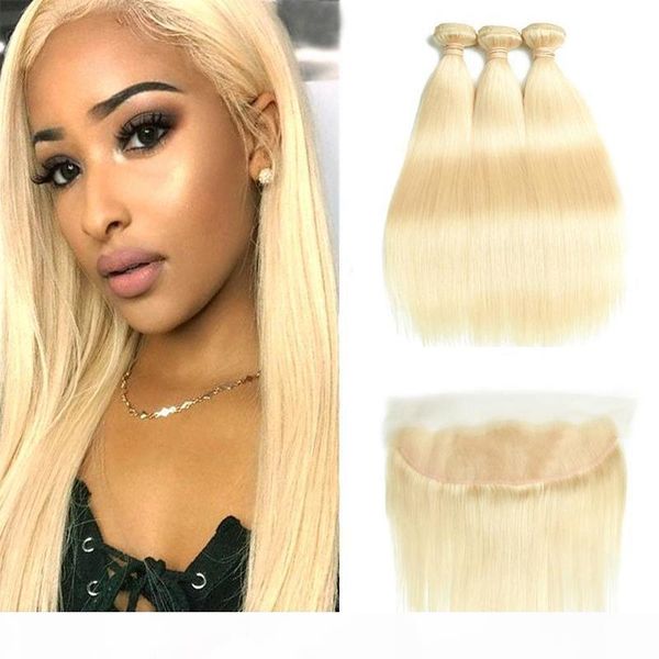 

613 blonde bundles brazilian remy straight human hair lace frontal closure with bundles 613 blonde human hair 3 bundles with closure, Black;brown