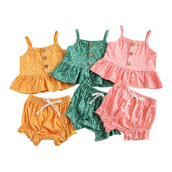 

citgeesummer newborn baby girls two-piece clothes set wave point printed pattern suspender + shorts casaul set clothes, White