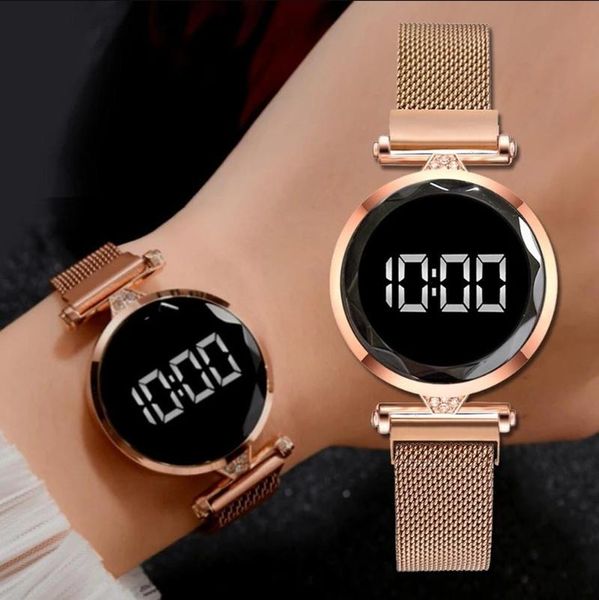 

wristwatches 2021 luxury women watches led light touch screen ladies watch sports with electronic magnet alloy strap digital relojes, Slivery;brown