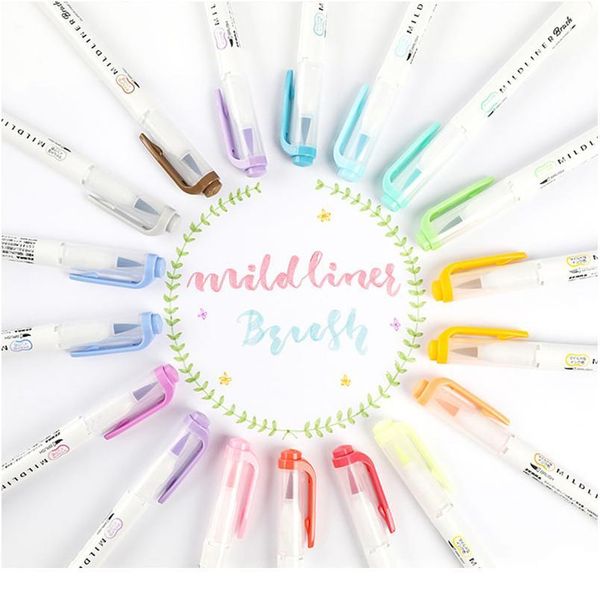 

15colors zebra mildliner highlighter set japanese stationery original wft8 double headed soft brush markers for painting jlldui